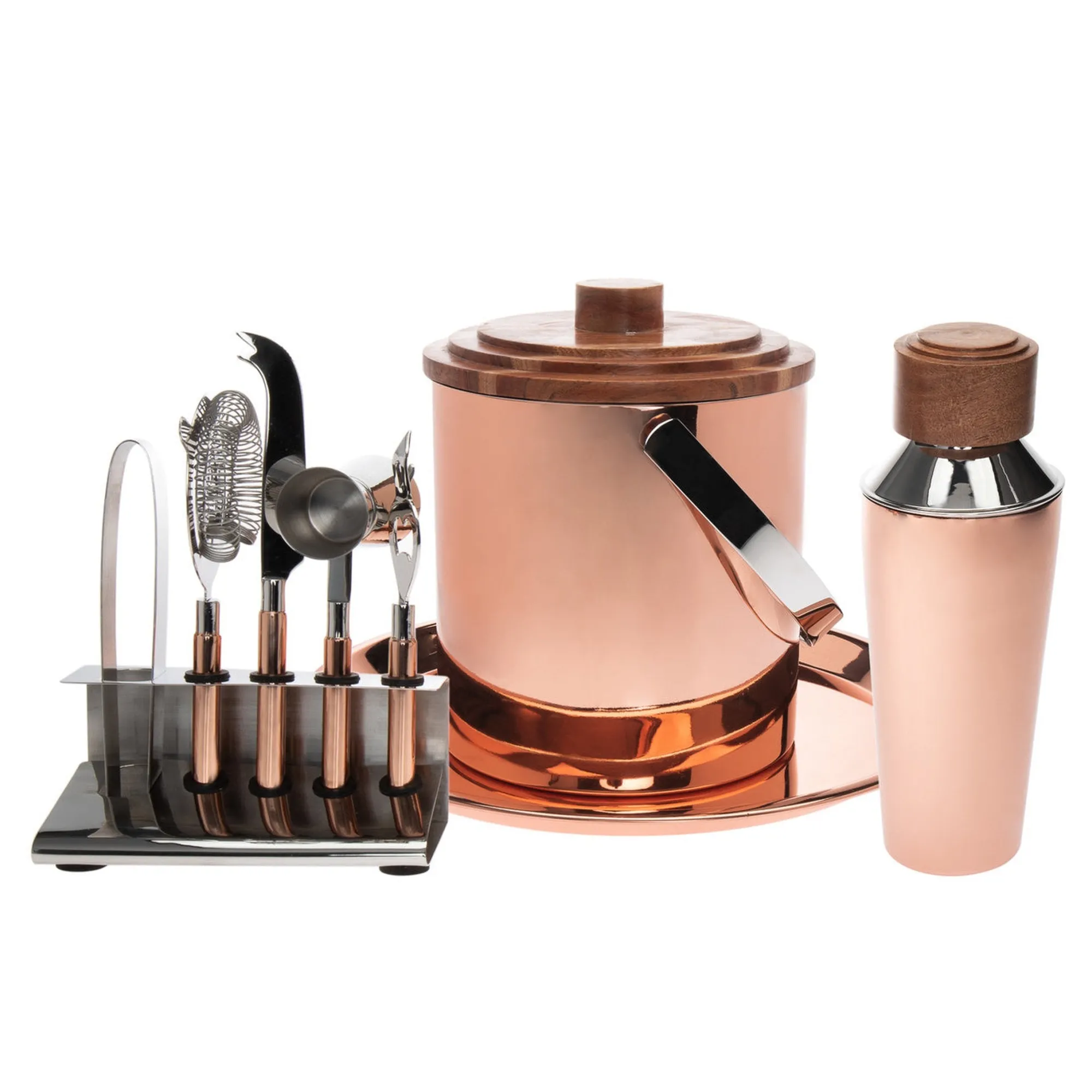 Best Godinger Acacia Wood & Copper 9 Piece Bar Tool Set
