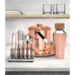 Best Godinger Acacia Wood & Copper 9 Piece Bar Tool Set