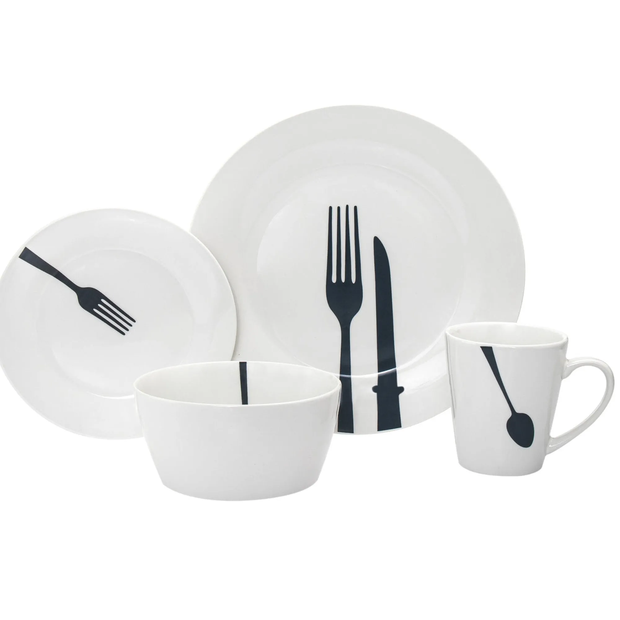 Godinger Acme Porcelain 16 Piece Dinnerware Set, Service For 4