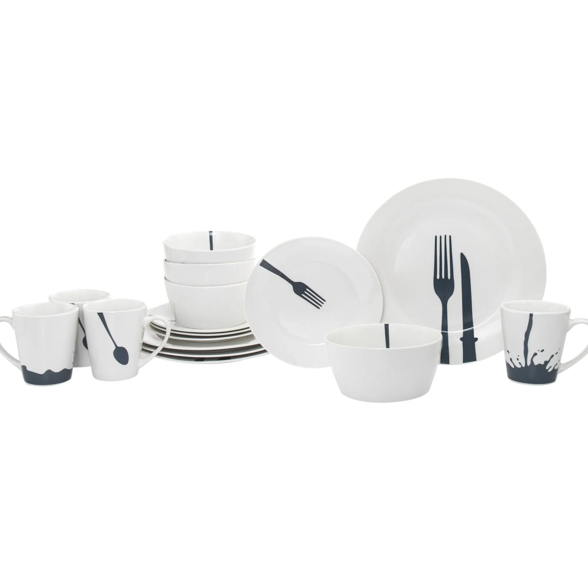 Godinger Acme Porcelain 16 Piece Dinnerware Set, Service For 4