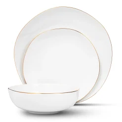Best Godinger Andover White 12 Piece Gold Rim Dinnerware Set, Service For 4