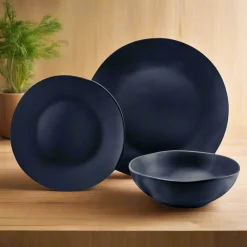 New Godinger Aspero Black Stoneware 12 Piece Dinnerware Set, Service For 4