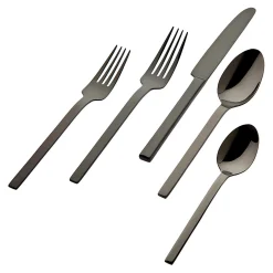 New Godinger Atlas Mirrored Black 18/0 Stainless Steel 20 Piece Flatware Set, Service For 4