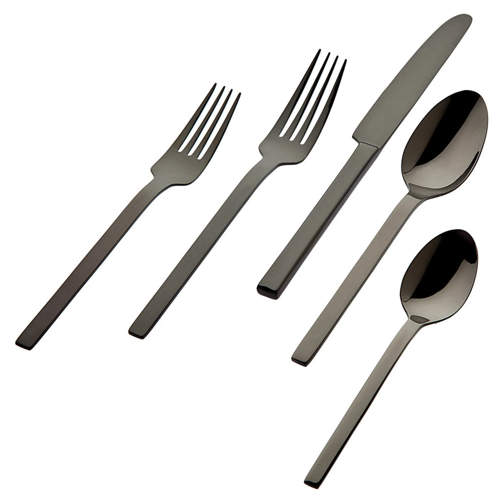 New Godinger Atlas Mirrored Black 18/0 Stainless Steel 20 Piece Flatware Set, Service For 4