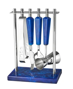 Outlet Godinger Azure Blue Resin & Stainless Steel 5 Piece Bar Tool Set
