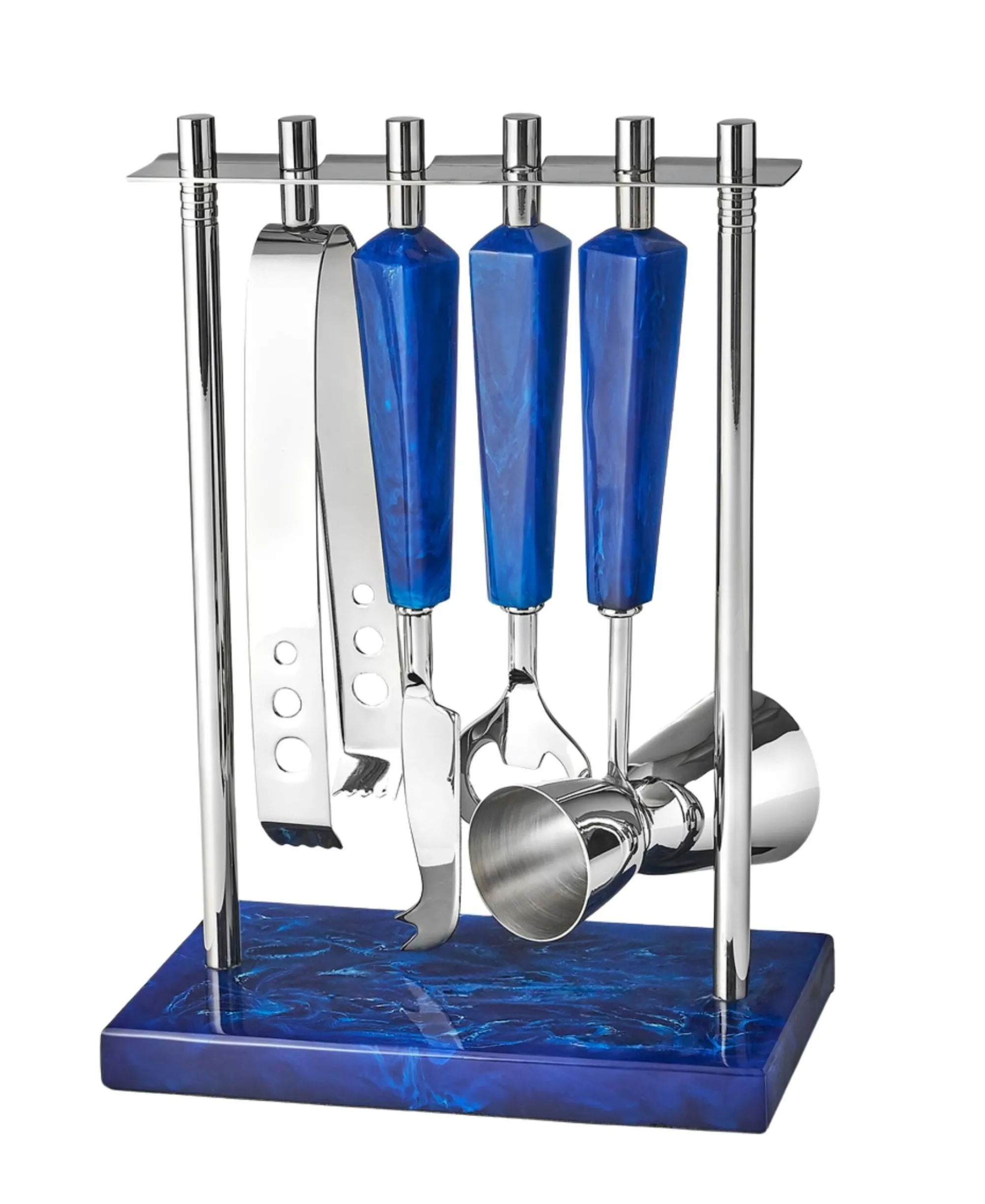 Outlet Godinger Azure Blue Resin & Stainless Steel 5 Piece Bar Tool Set