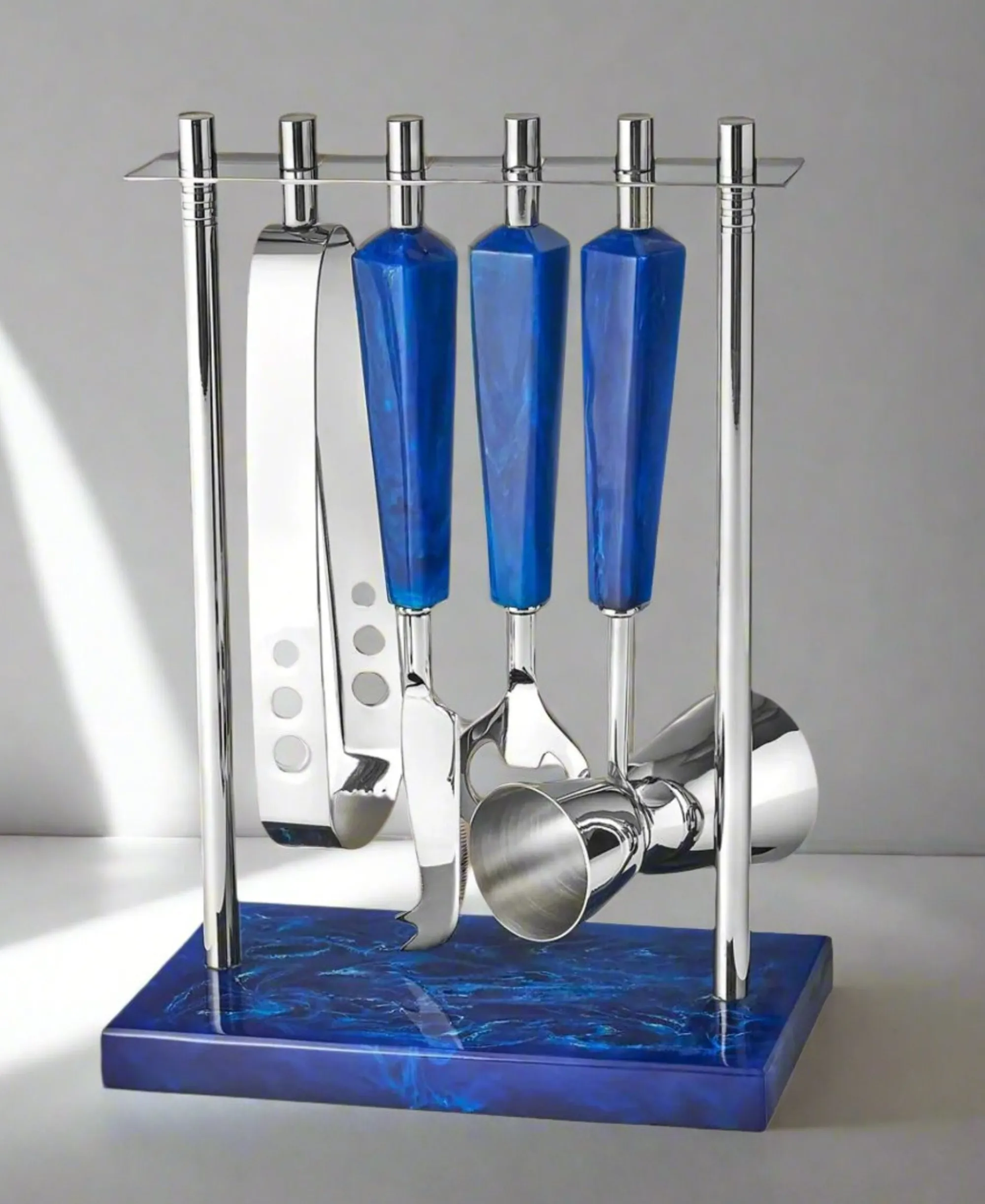 Outlet Godinger Azure Blue Resin & Stainless Steel 5 Piece Bar Tool Set