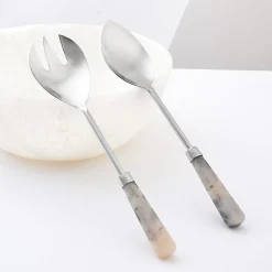 Clearance Godinger Azure Gloss Limestone Resin Salad Server Set