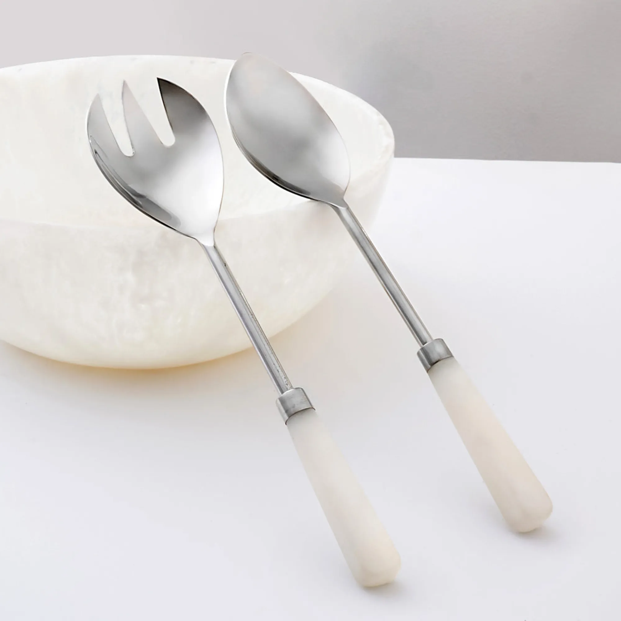 New Godinger Azure Matte White Resin Salad Server Set