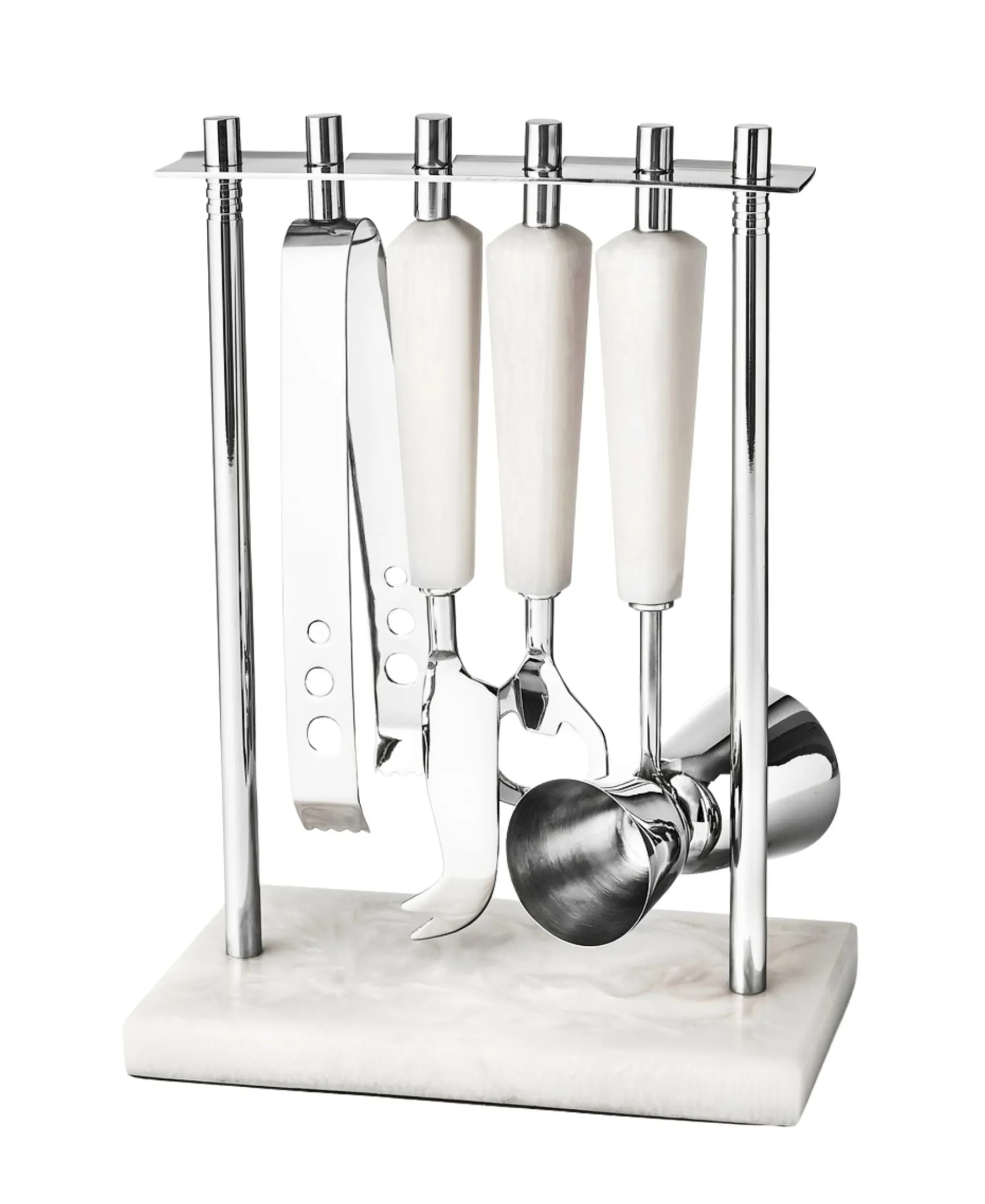 Outlet Godinger Azure Matte White Resin & Stainless Steel 5 Piece Bar Tool Set