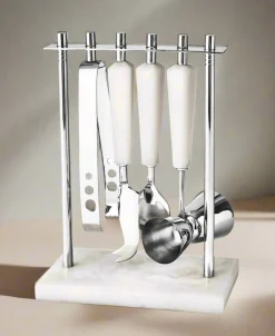 Outlet Godinger Azure Matte White Resin & Stainless Steel 5 Piece Bar Tool Set