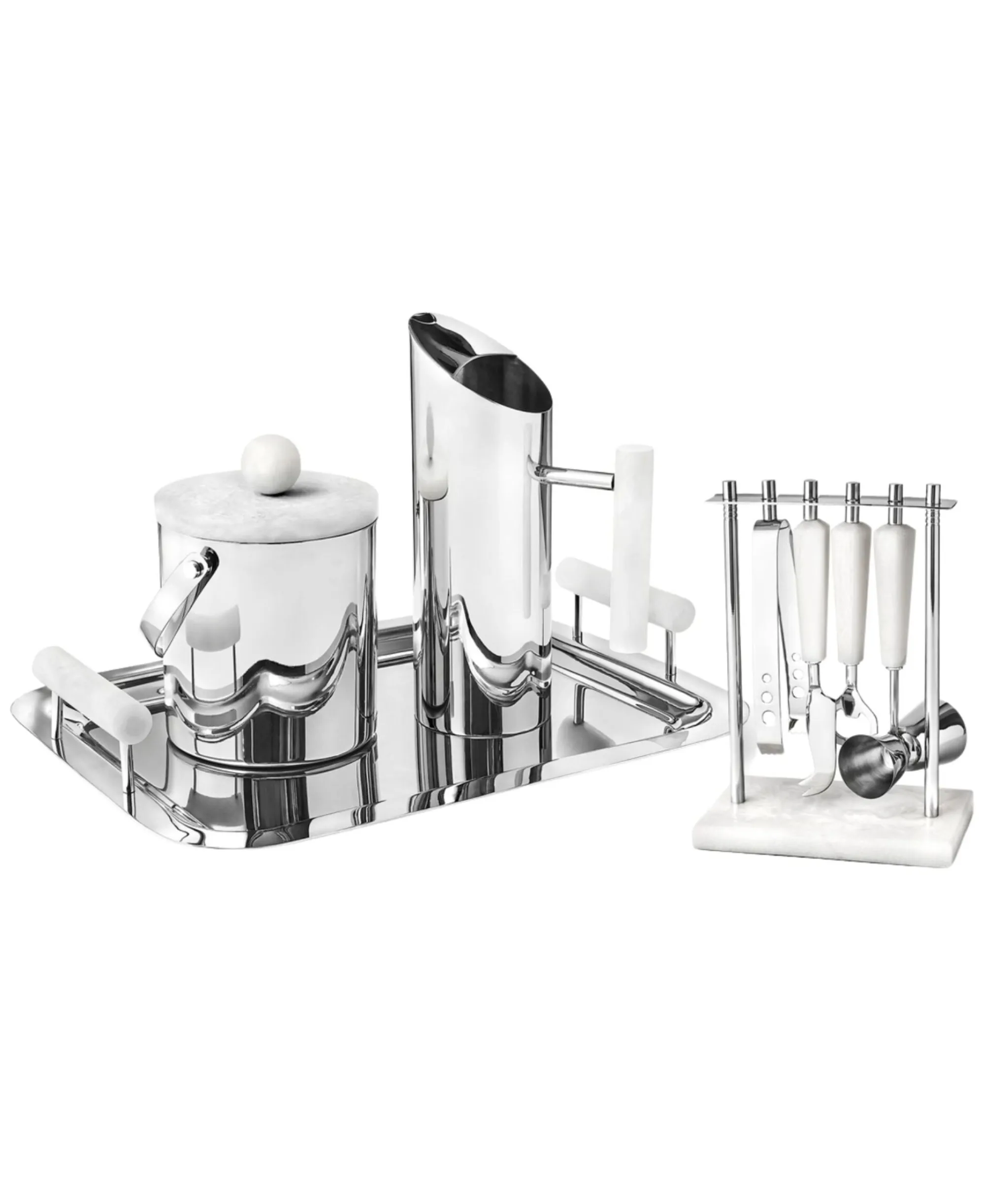 Outlet Godinger Azure Matte White Resin & Stainless Steel 5 Piece Bar Tool Set