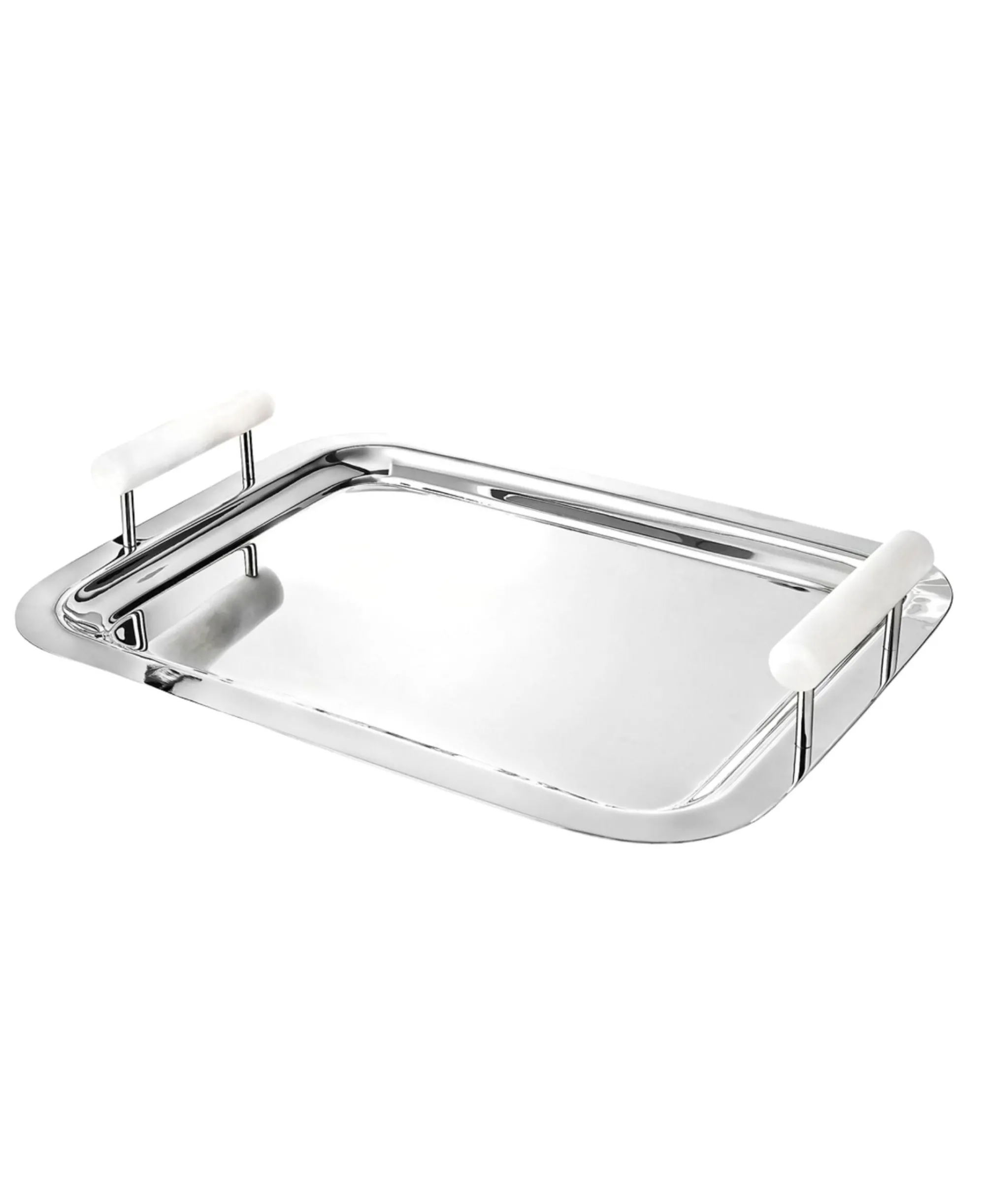 New Godinger Azure Matte White Resin & Stainless Steel Tray