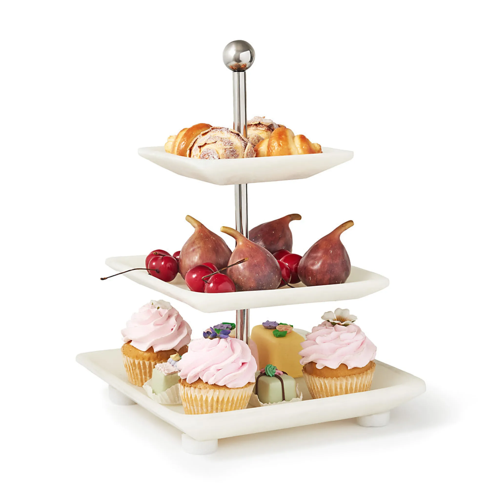 Online Godinger Azure Matte White Three Tiered Serving Stand