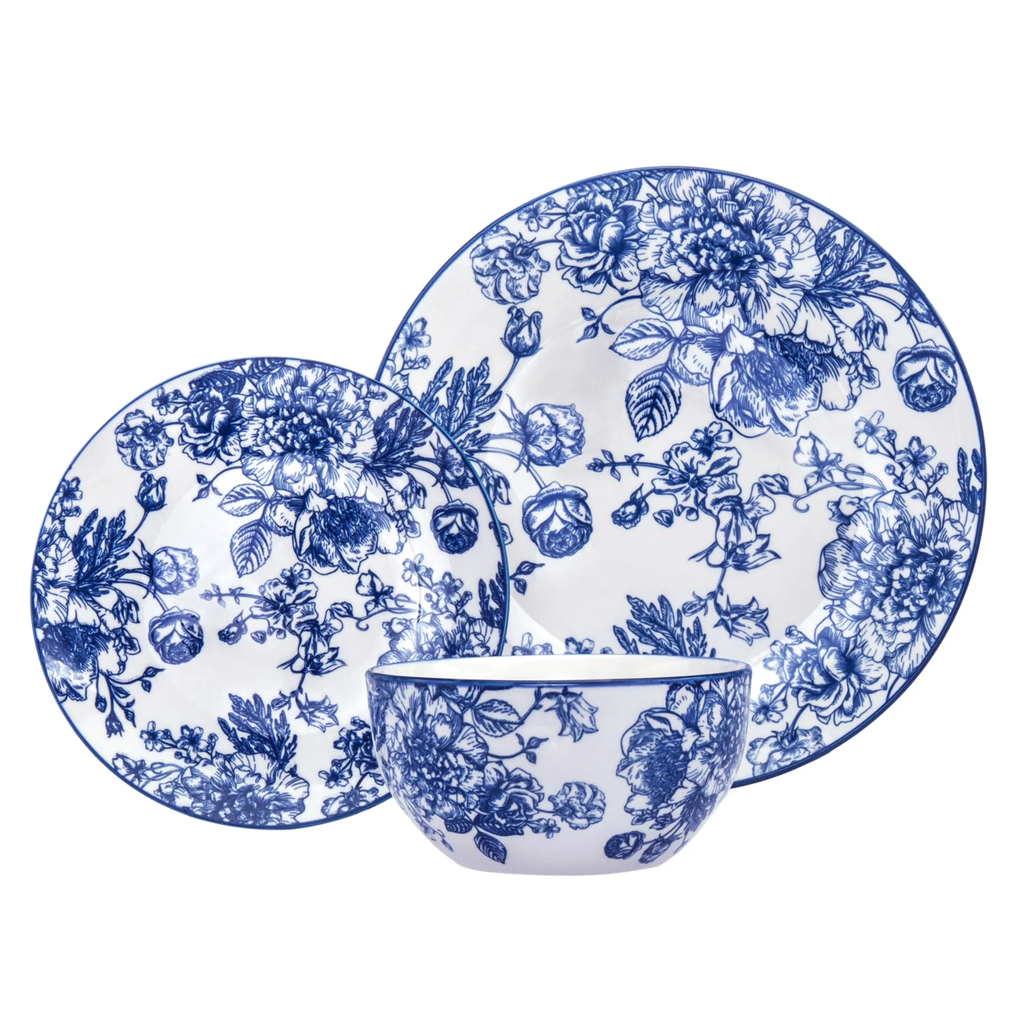 Hot Godinger Banbury Blue Porcelain 12 Piece Dinnerware Set, Service For 4