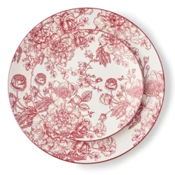 Godinger Banbury Crimson Porcelain 12 Piece Dinnerware Set, Service For 4
