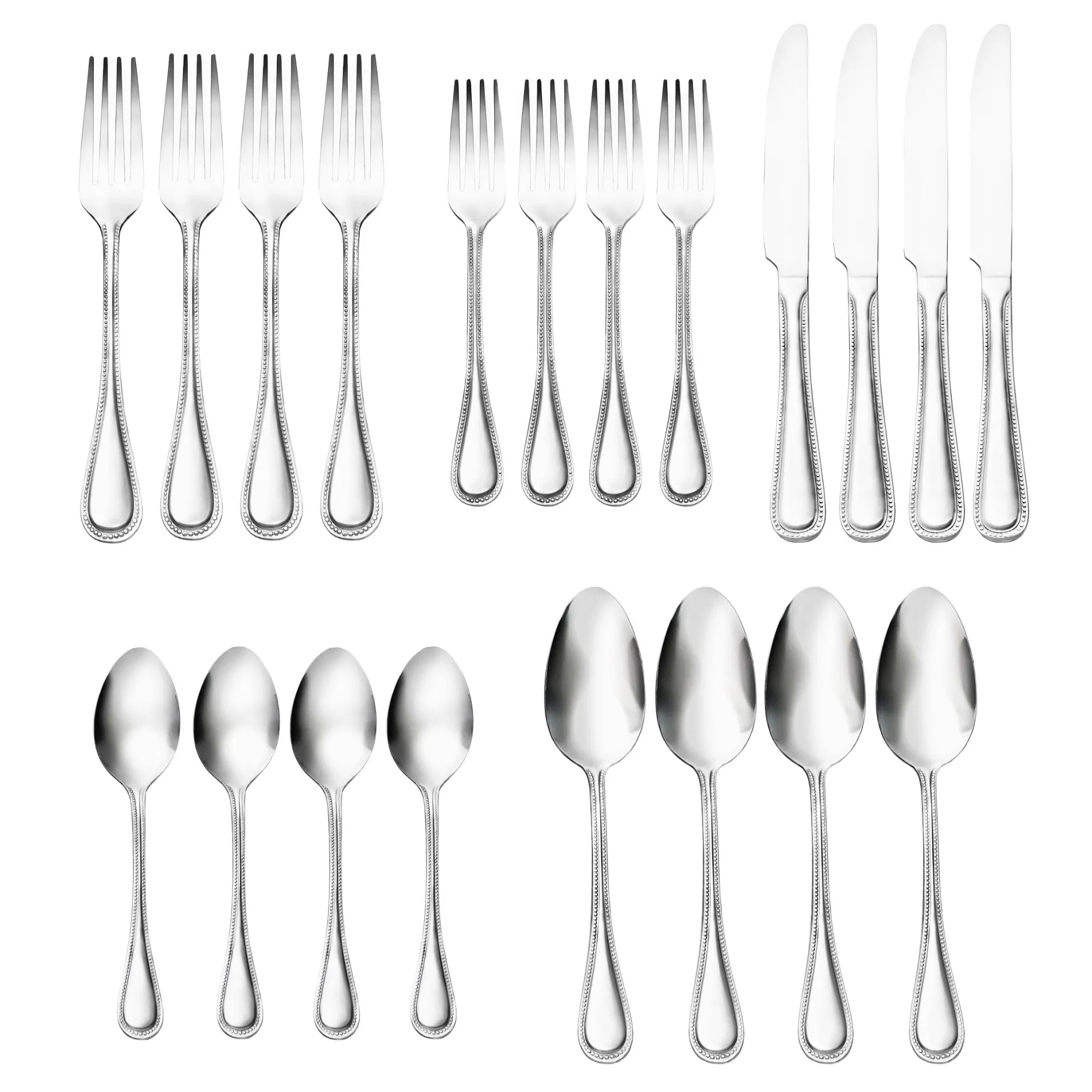 Best Godinger Bead Mirrored 18/0 Stainless Steel 20 Piece Flatware Set, Service For 4