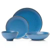Clearance Godinger Beaumont Blue Stoneware Gold Rim 16 Piece Dinnerware Set, Service for 4