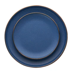 Clearance Godinger Beaumont Blue Stoneware Gold Rim 16 Piece Dinnerware Set, Service for 4