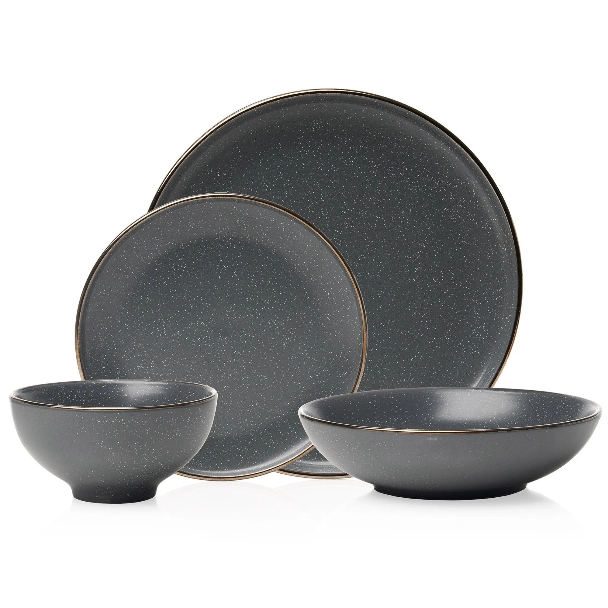 Godinger Beaumont Grey Gold Rim 16 Piece Dinnerware Set, Service for 4