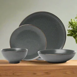 Godinger Beaumont Grey Gold Rim 16 Piece Dinnerware Set, Service for 4