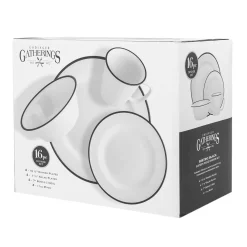 Best Godinger Bistro Black Rim Porcelain 16 Piece Dinnerware Set, Service For 4