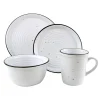 New Godinger Bistro Black Rim Stoneware 16 Piece Dinnerware Set, Service For 4