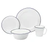 New Godinger Bistro Blue Rim Porcelain 16 Piece Dinnerware Set, Service For 4