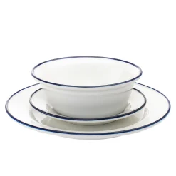 New Godinger Bistro Blue Rim Porcelain 16 Piece Dinnerware Set, Service For 4