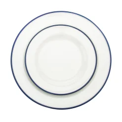 New Godinger Bistro Blue Rim Porcelain 16 Piece Dinnerware Set, Service For 4