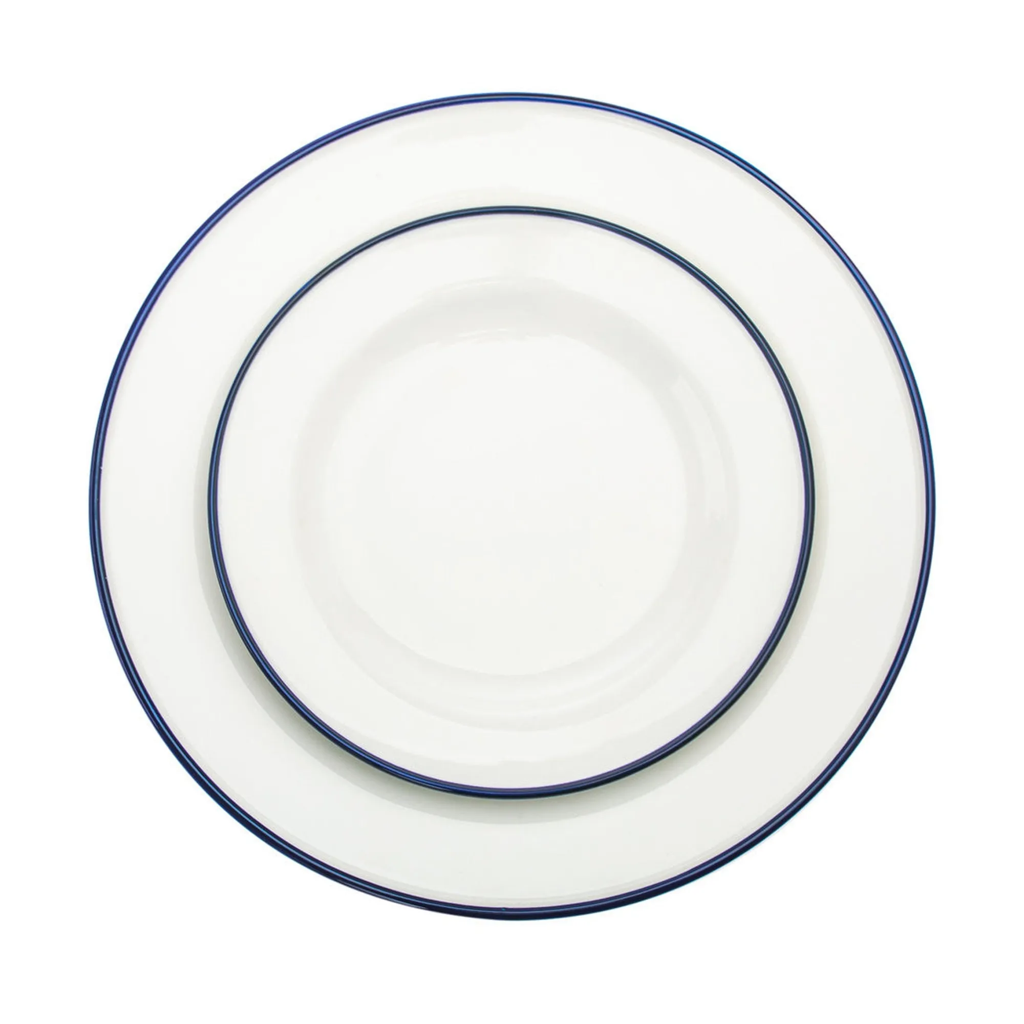New Godinger Bistro Blue Rim Porcelain 16 Piece Dinnerware Set, Service For 4