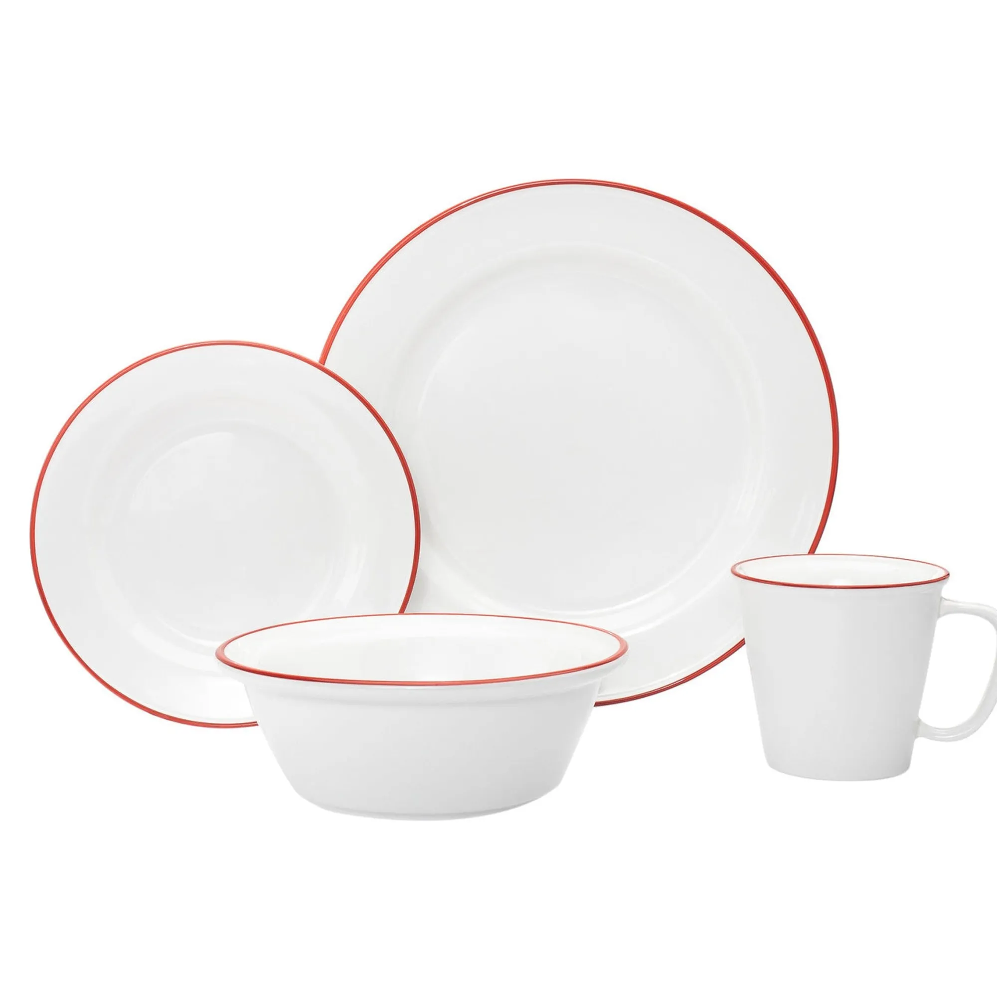 Godinger Bistro Red Rim Porcelain 16 Piece Dinnerware Set, Service For 4