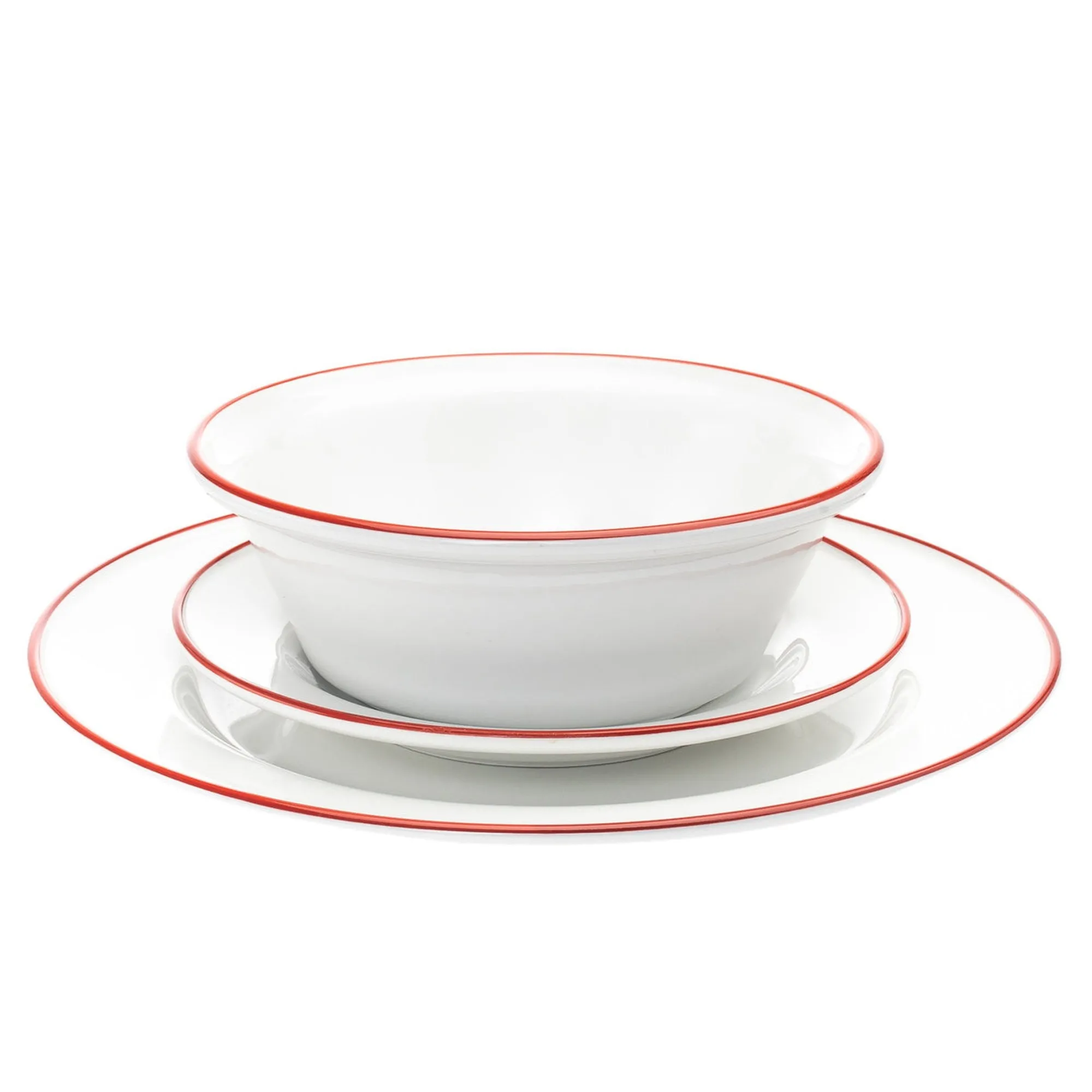 Godinger Bistro Red Rim Porcelain 16 Piece Dinnerware Set, Service For 4