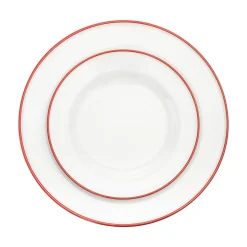 Godinger Bistro Red Rim Porcelain 16 Piece Dinnerware Set, Service For 4