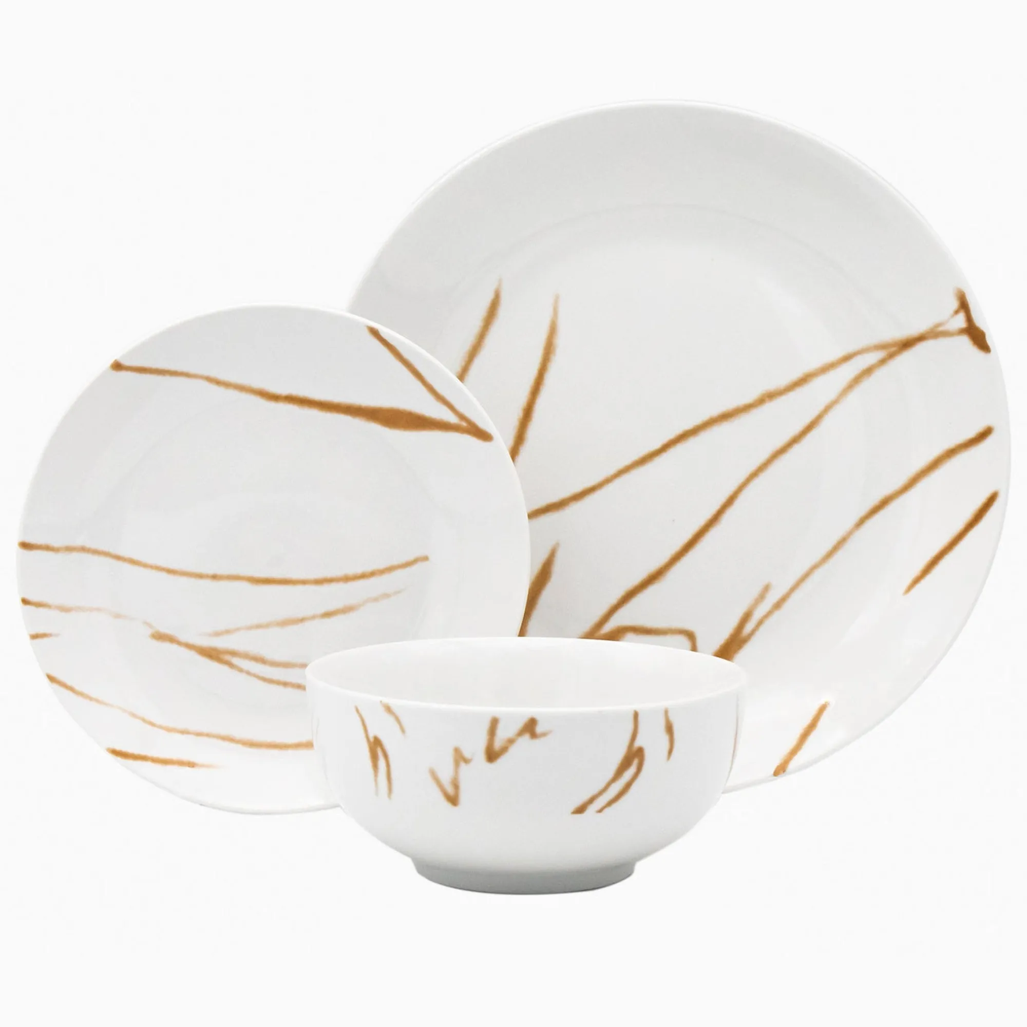 Clearance Godinger Boulon Gold Porcelain 12 Piece Dinnerware Set, Service For 4