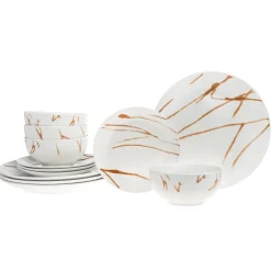 Clearance Godinger Boulon Gold Porcelain 12 Piece Dinnerware Set, Service For 4