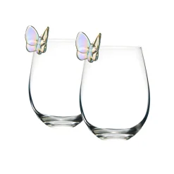 Godinger Butterfly Iridescent Stemless Wine, Set of 2