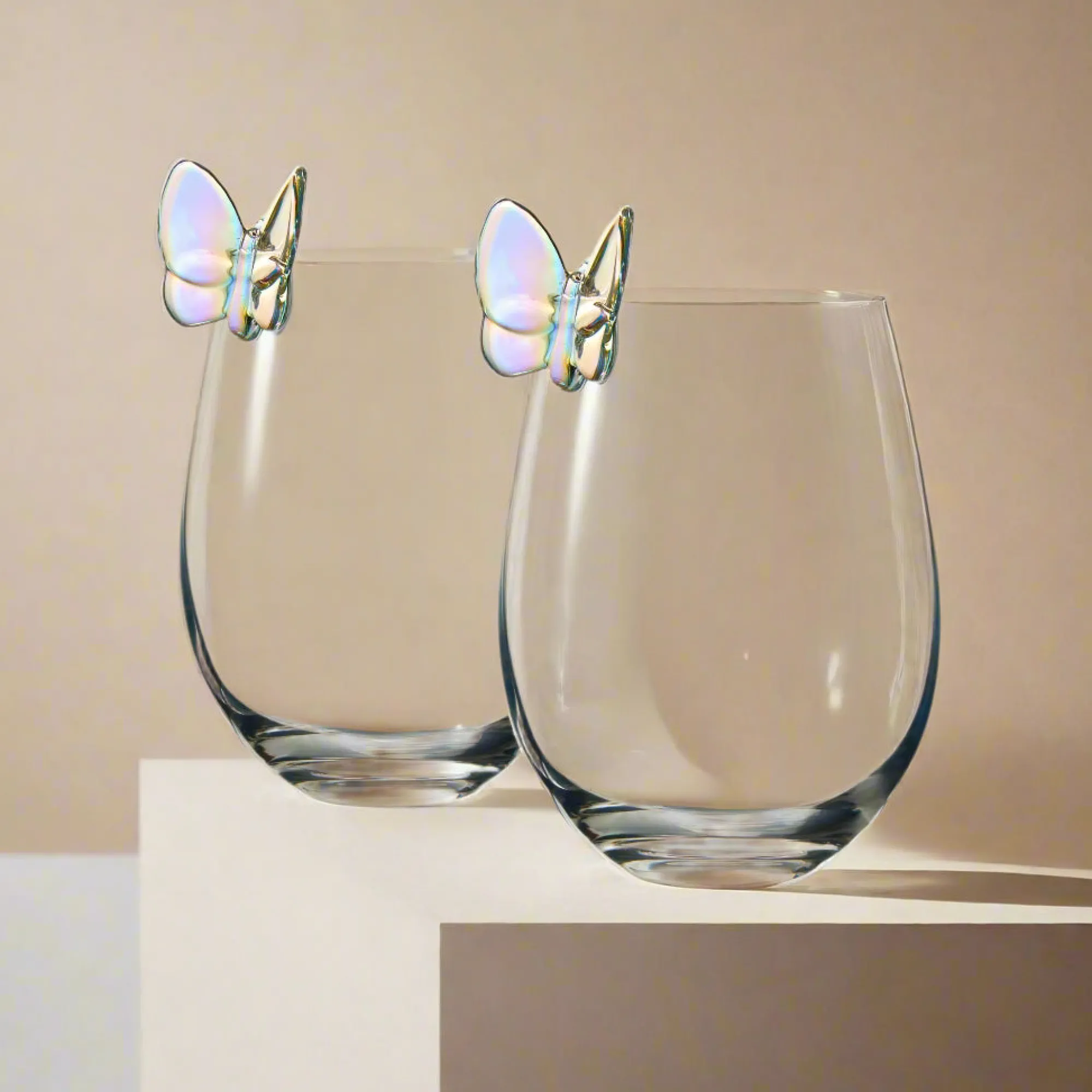 Godinger Butterfly Iridescent Stemless Wine, Set of 2