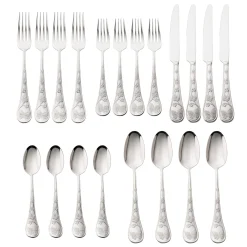 Sale Godinger Butterfly Sandblasted 18/10 Stainless Steel 20 Piece Flatware Set, Service For 4