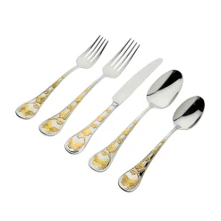 Best Godinger Butterfly Sandblast 24kt Gold Plated 18/10 Stainless Steel 20 Piece Flatware Set, Service For 4