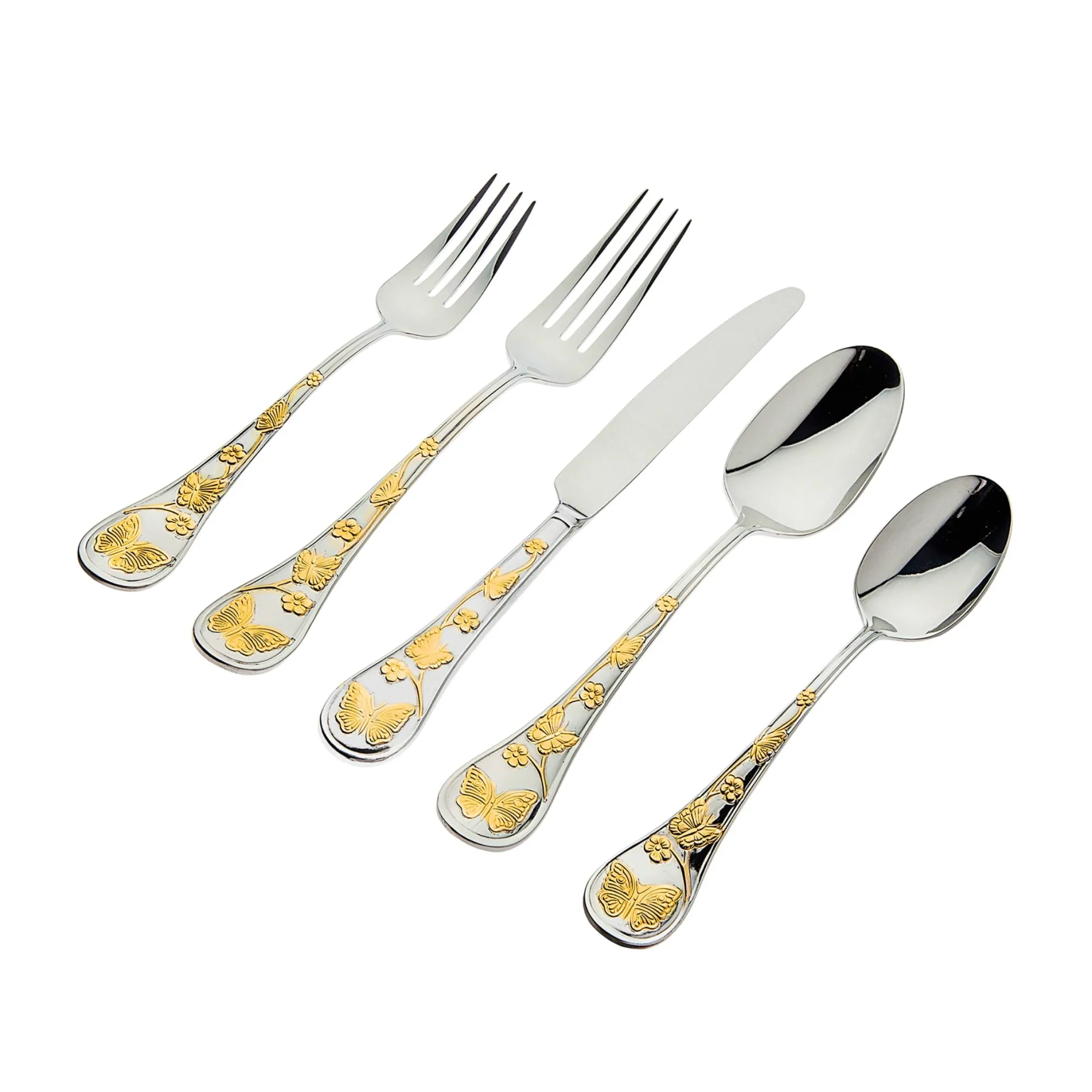 Best Godinger Butterfly Sandblast 24kt Gold Plated 18/10 Stainless Steel 20 Piece Flatware Set, Service For 4