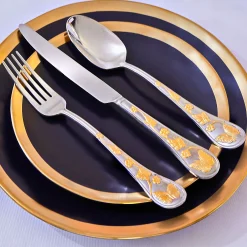 Best Godinger Butterfly Sandblast 24kt Gold Plated 18/10 Stainless Steel 20 Piece Flatware Set, Service For 4