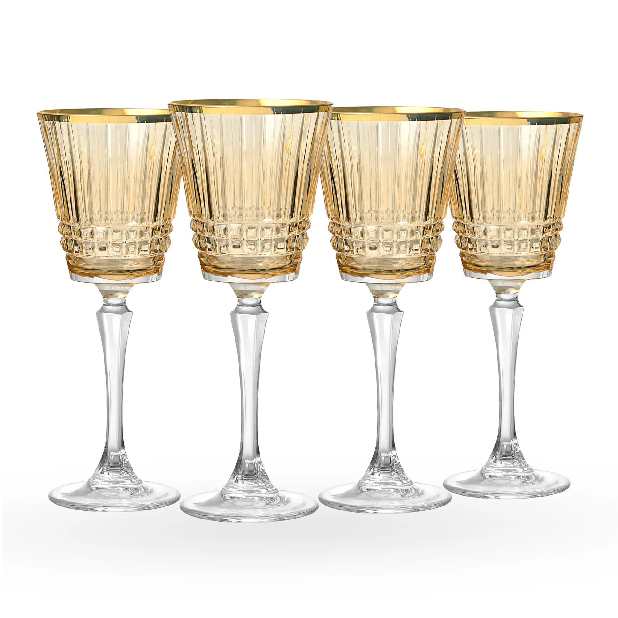 New Godinger Cristine Amber Gold Rim White Wine Glass, Set of 4
