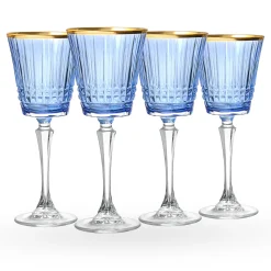 Online Godinger Cristine Blue Gold Rim White Wine Glass, Set of 4