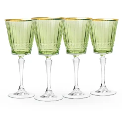 Sale Godinger Cristine Green Gold Rim Red Wine Glass, Set of 4