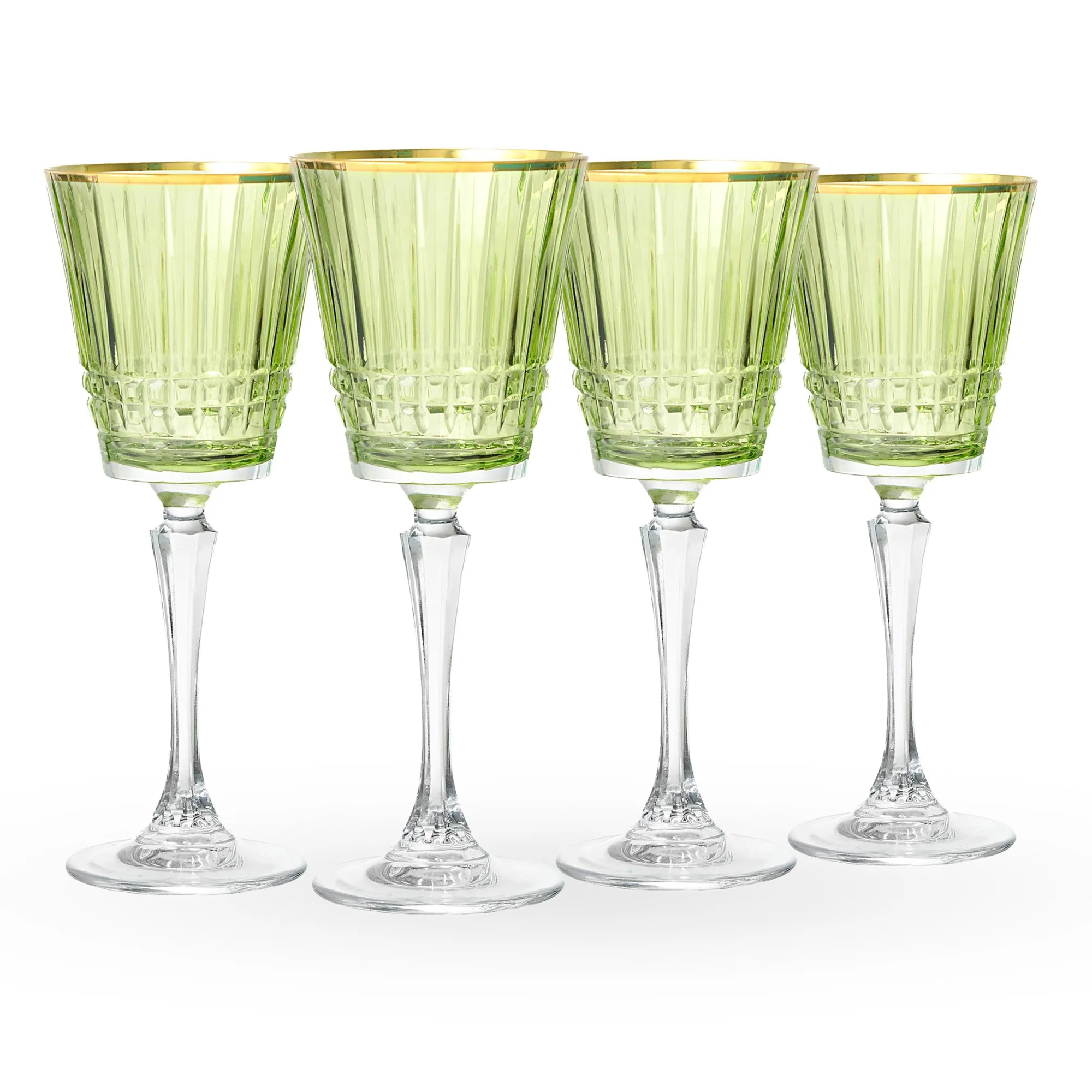 New Godinger Cristine Green Gold Rim White Wine Glass, Set of 4
