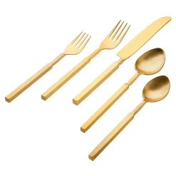 New Godinger Cubit Matte Gold 18/10 Stainless Steel 20 Piece Flatware Set, Service For 4