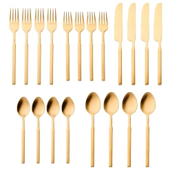 New Godinger Cubit Matte Gold 18/10 Stainless Steel 20 Piece Flatware Set, Service For 4
