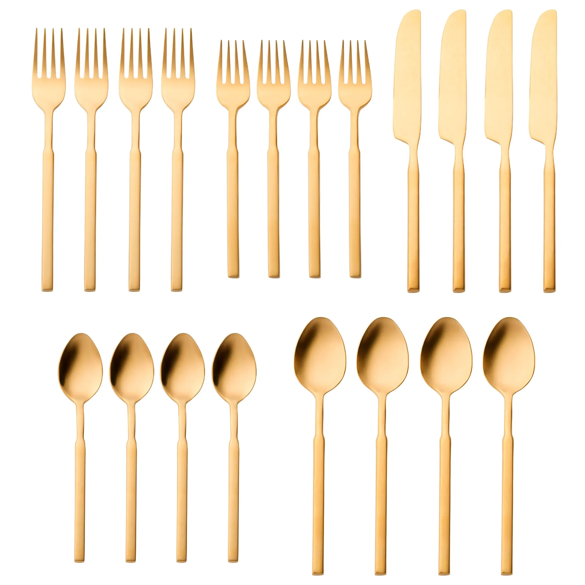 New Godinger Cubit Matte Gold 18/10 Stainless Steel 20 Piece Flatware Set, Service For 4
