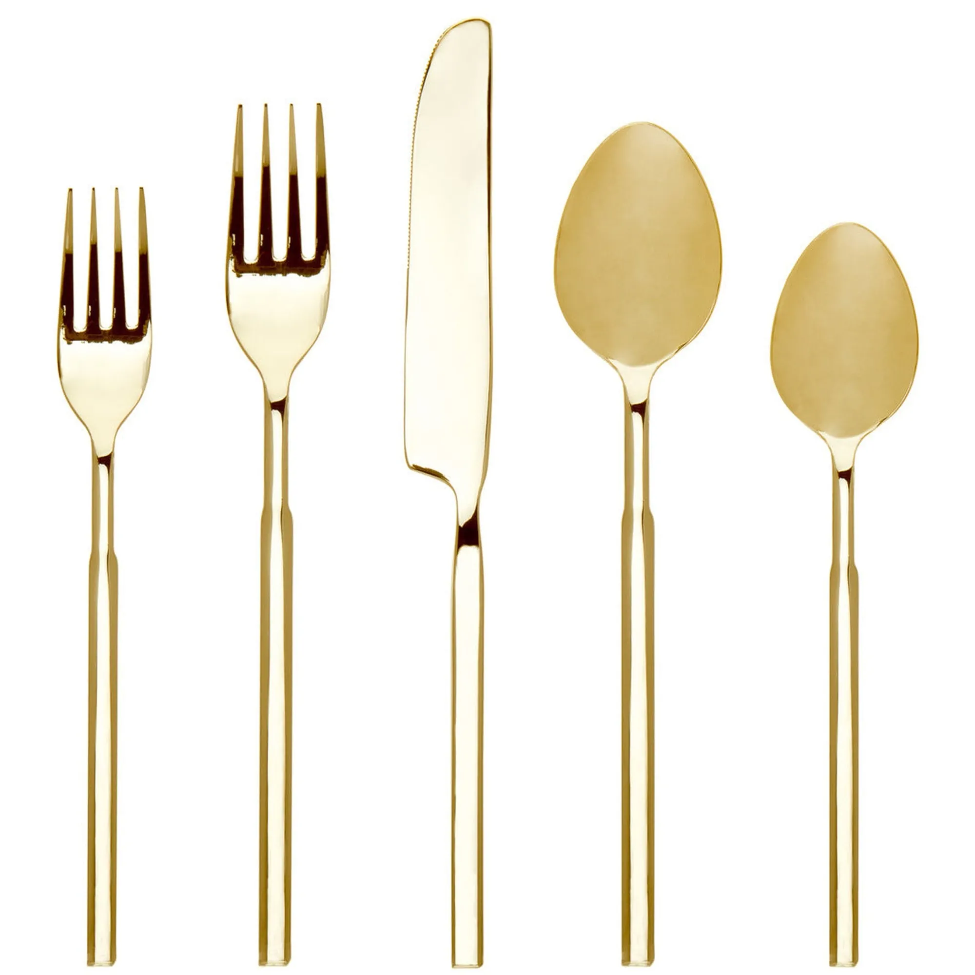 New Godinger Cubit Mirrored Gold 18/10 Stainless Steel 20 Piece Flatware Set, Service For 4